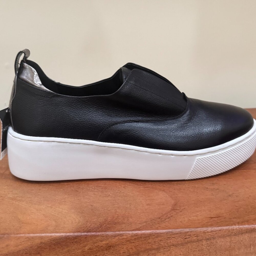 Black Slip On Signature Leather Chunky Wedge Platform Trainers